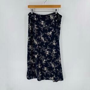 Vintage Pendleton Silk Blend‎ Floral Maxi Skirt Navy Blue Size 16 Feminine